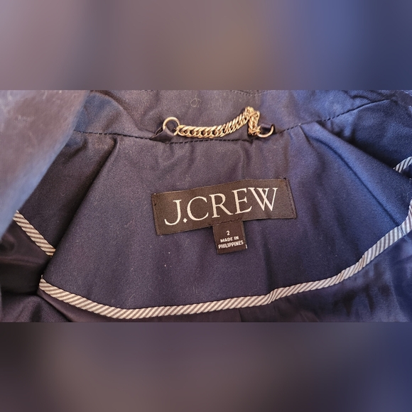 J. Crew Navy Blue Double-Breasted Belted Trench Coat Size 2 - Picture 11 of 12